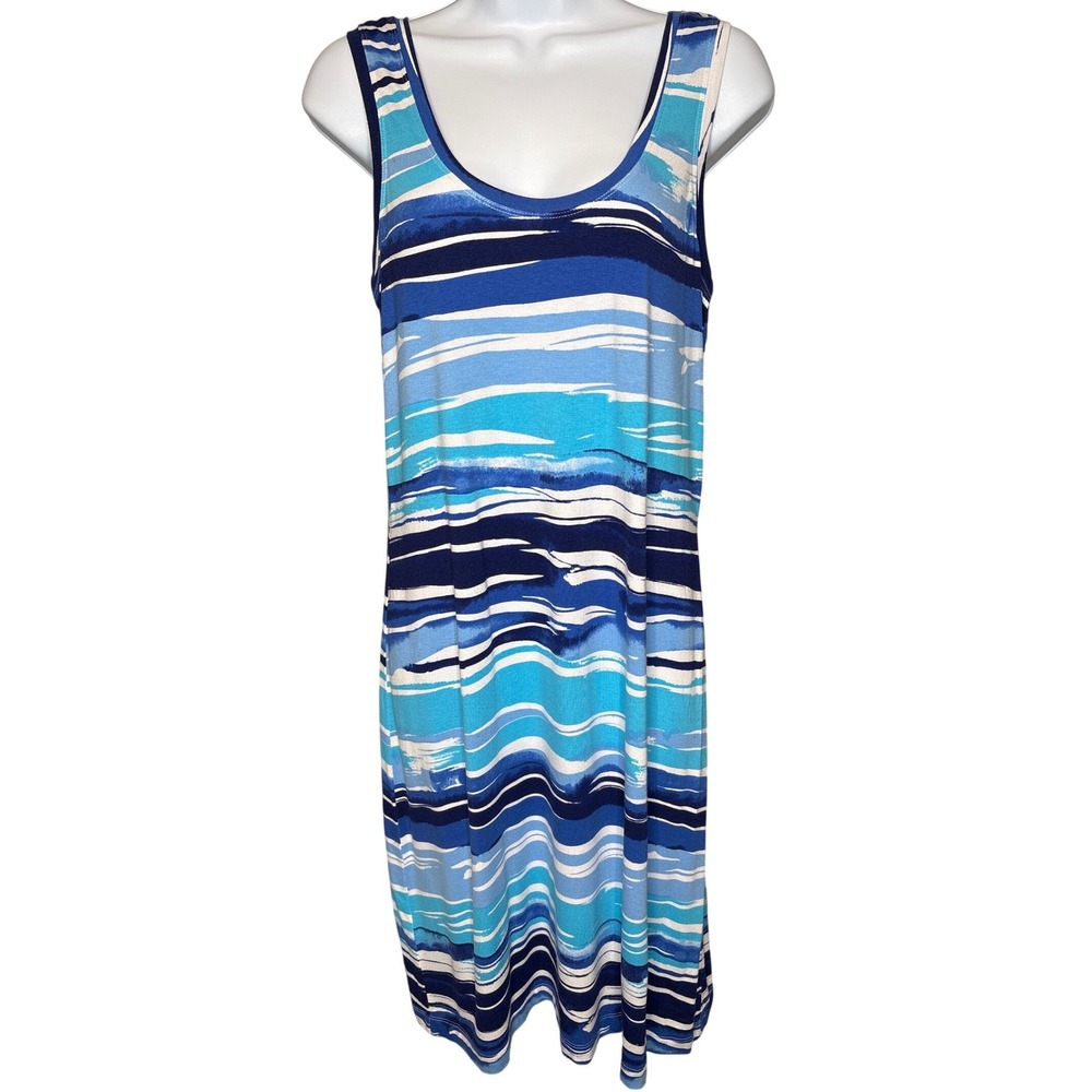 Tommy Bahama Blue Striped Tank Dress M Beachy Lightweight Resort Chic Coastal